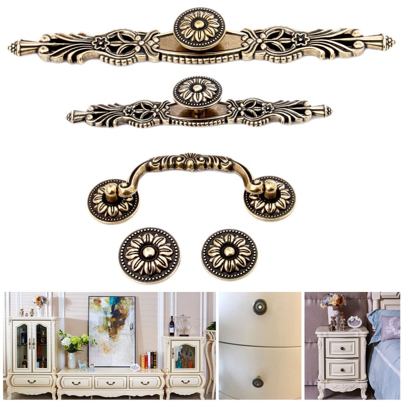Mgoodoo 5 Pcs Vintage Flower Cabinet Knobs, Antique Bronze Drawer Pulls, Flower Shape Dresser Knobs for Furniture Cabinet Drawer,Dresser, Cupboard, Kitchen Cabinets - Image 5